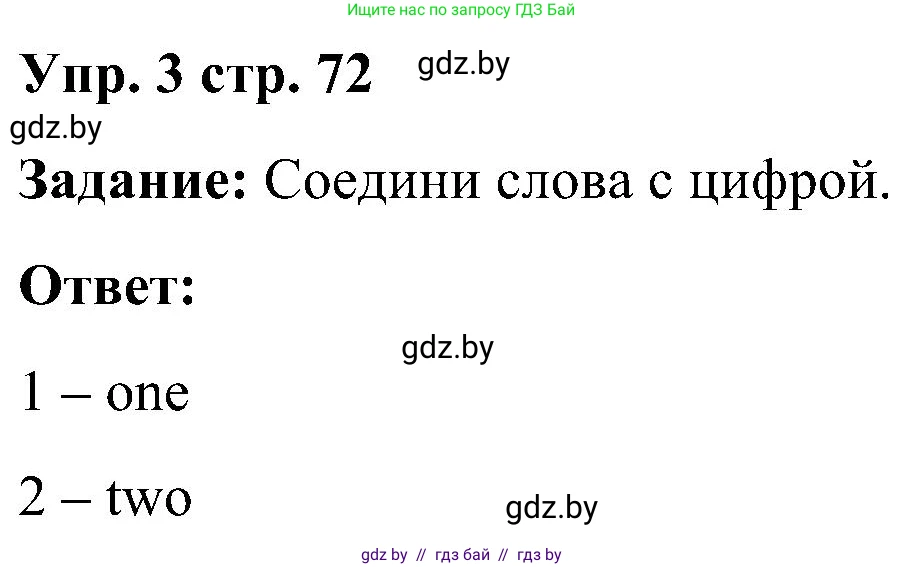 Английский язык (english), 3 класс практикум (activity book ), авторы: Лапицкая Людмила Михайловна (Lapitskaya Ludmila), Калишевич Алла Ивановна, Севрюкова Татьяна Юрьевна, Седунова Наталья Михайловна (Sedunova Natalia), издательство Аверсэв, Минск, 2023, зелёного цвета, Часть 1, страница 72, номер 3, Решение