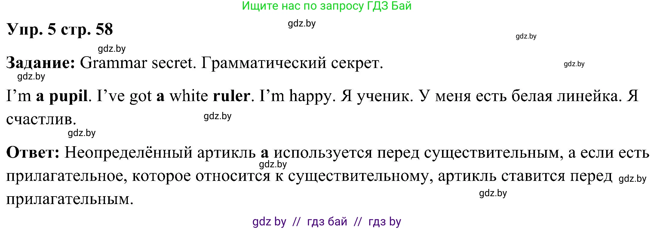 Английский язык (english), 3 класс Учебник, авторы: Лапицкая Людмила Михайловна (Lapitskaya Ludmila), Калишевич Алла Ивановна, Севрюкова Татьяна Юрьевна, Седунова Наталья Михайловна (Sedunova Natalia), издательство Вышэйшая школа, Минск, 2023, Часть 2, страница 58, номер 5, Решение