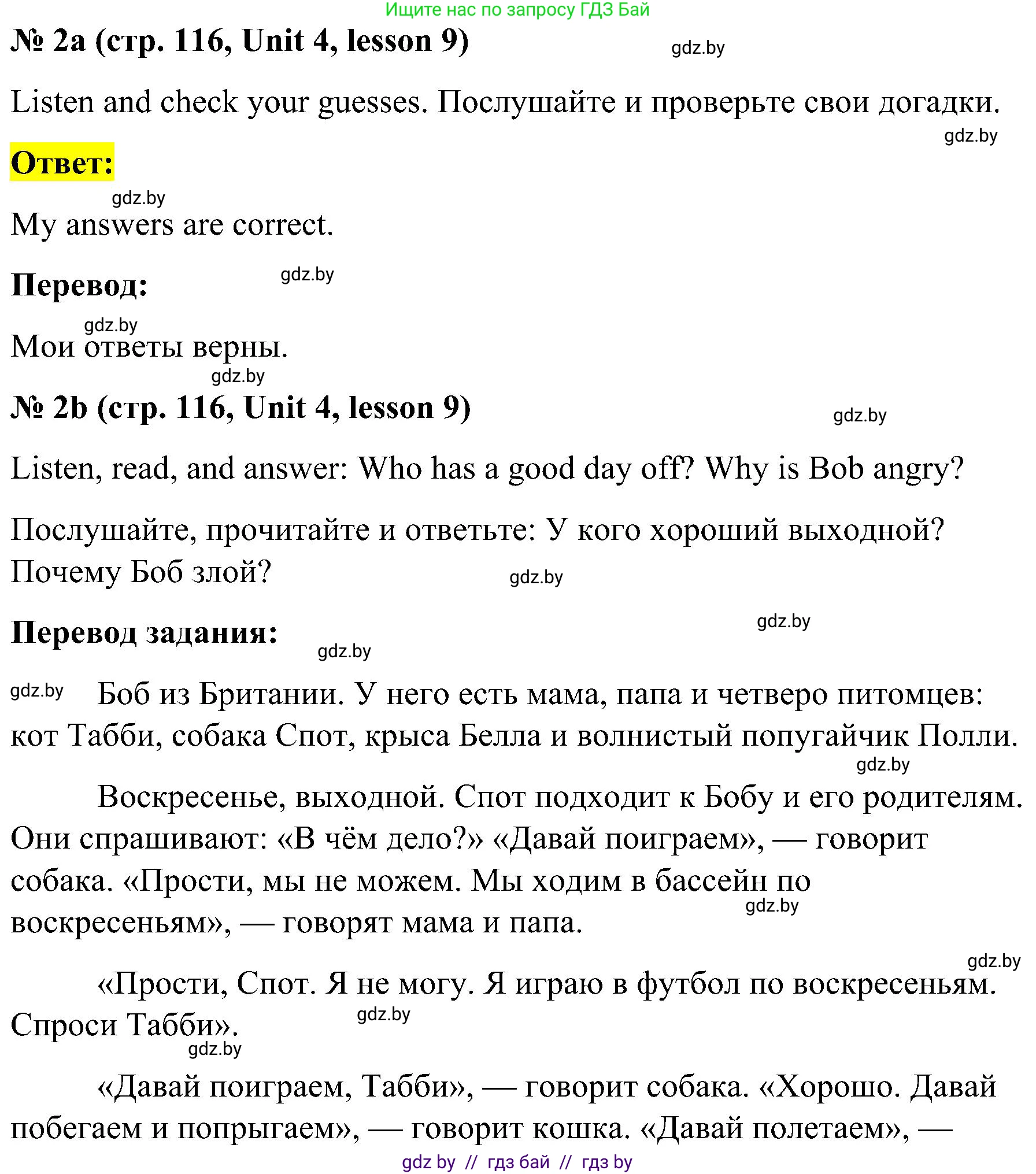 Английский язык (english), 4 класс Учебник (Student's book), авторы: Лапицкая Людмила Михайловна (Lapitskaya Ludmila), Седунова Наталья Михайловна (Sedunova Natalia), издательство Адукацыя i выхаванне, Минск, 2024, бирюзового цвета, Часть ( Part) 1, страница 116, номер 2, Решение 2