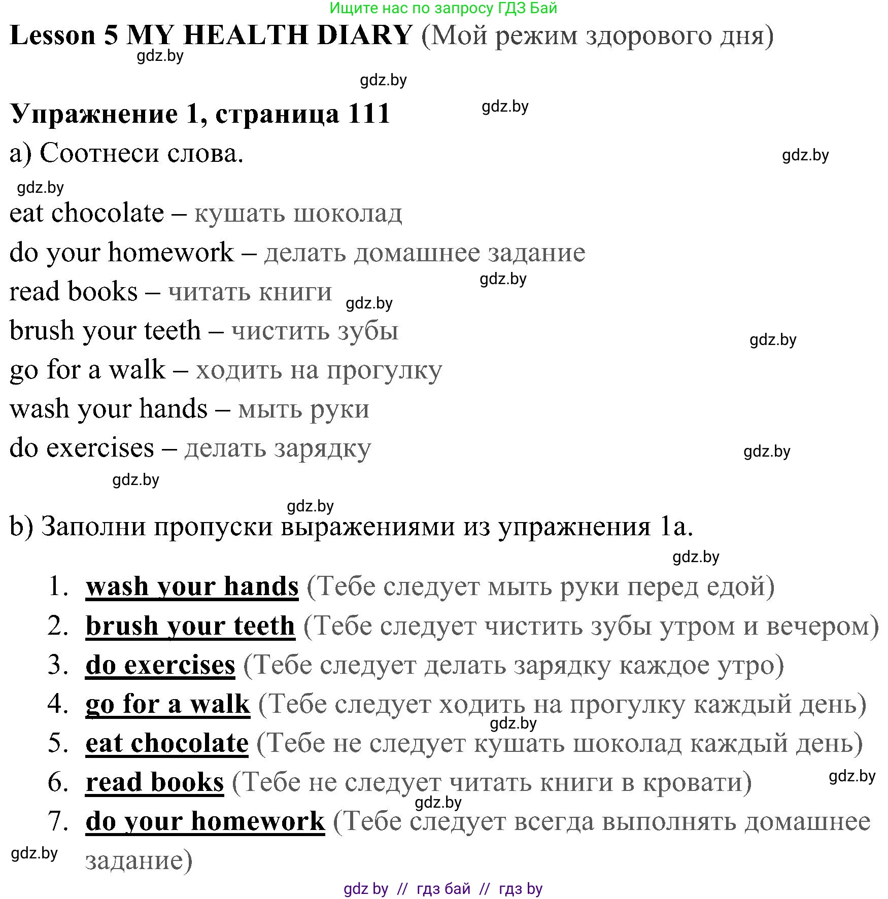 Английский язык (english), 5 класс практикум (activity book ), авторы: Демченко Наталья Валентиновна, Севрюкова Татьяна Юрьевна, Наумова Елена Георгиевна, Лапицкая Людмила Михайловна (Lapitskaya Ludmila), Юхнель Наталья Валентиновна, издательство Аверсэв, Минск, 2019, зелёного цвета, Часть 1, страница 111, номер 1, Решение 1