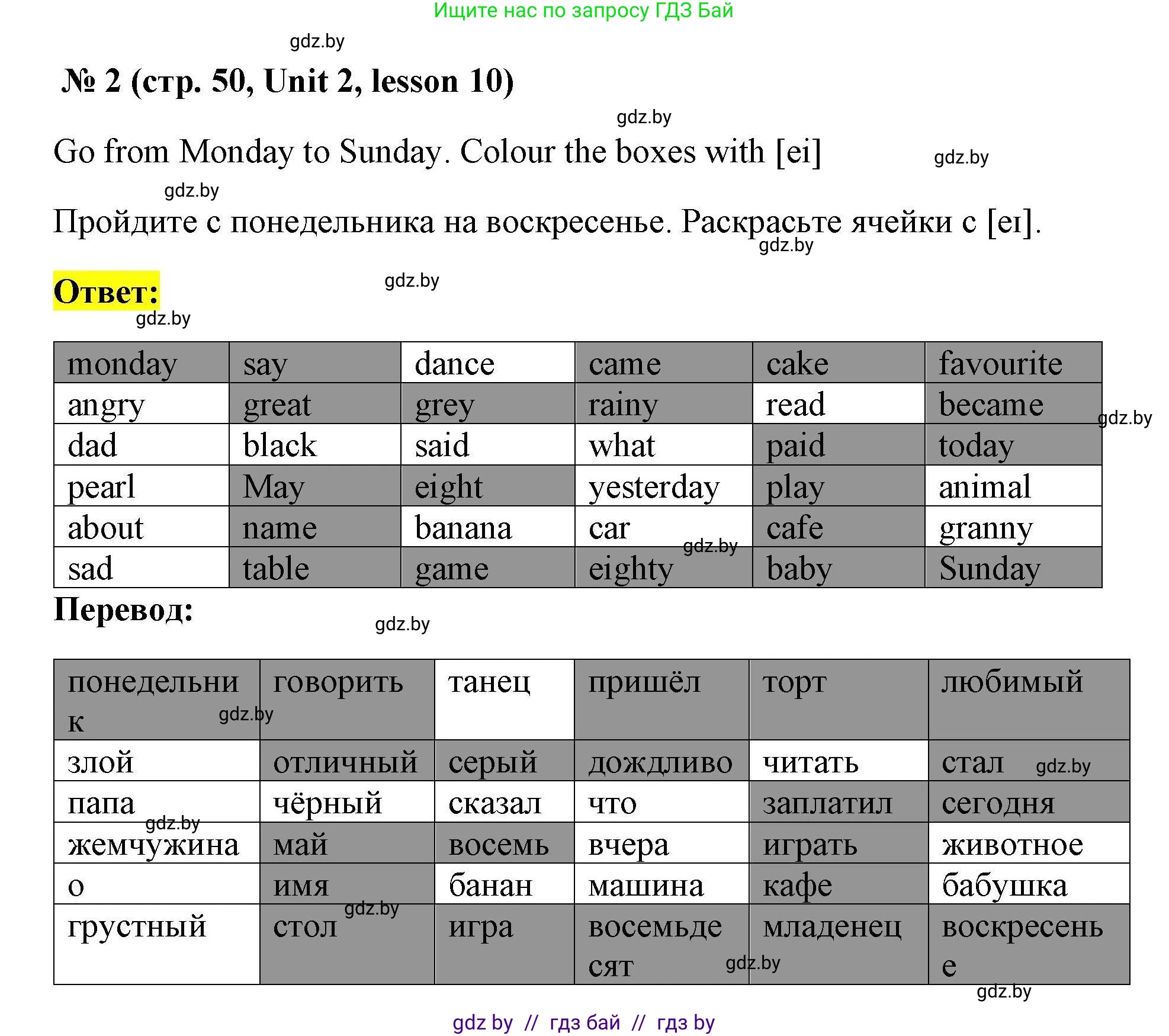 Английский язык (english), 5 класс Рабочая тетрадь (workbook), авторы: Лапицкая Людмила Михайловна (Lapitskaya Ludmila), Калишевич Алла Ивановна, Севрюкова Татьяна Юрьевна, Седунова Наталья Михайловна (Sedunova Natalia), издательство Аверсэв, Минск, 2020, оранжевого цвета, Часть 1, страница 50, номер 2, Решение