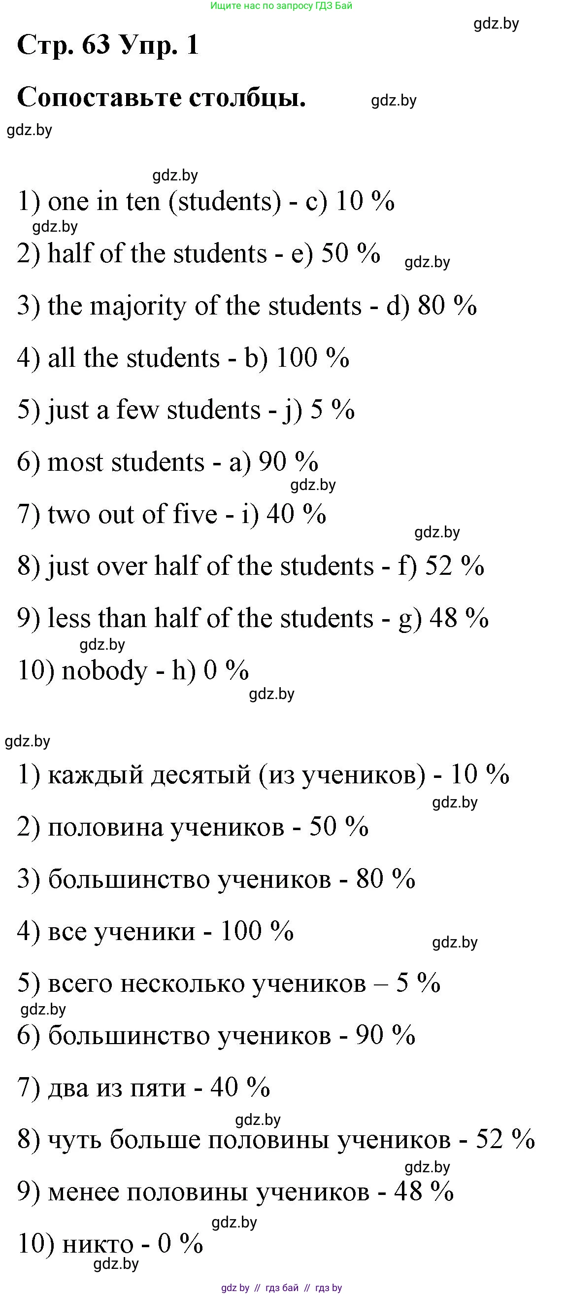 Английский язык (english), 6 класс Рабочая тетрадь (workbook), авторы: Демченко Наталья Валентиновна, Севрюкова Татьяна Юрьевна, Юхнель Наталья Валентиновна, Наумова Елена Георгиевна, Рыбалко О Н, Манешина А В, Маслёнченко Н А, Бушуева Эдите Владиславовна, издательство Аверсэв, Минск, 2020, зелёного цвета, Часть ( Part) 1, страница 63, номер 1, Решение
