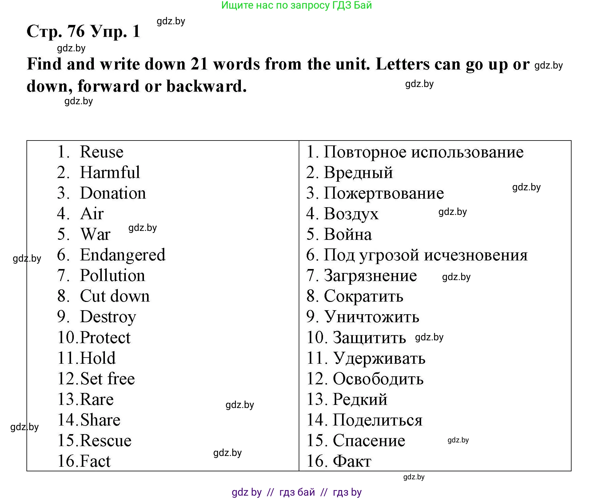 Английский язык (english), 6 класс Рабочая тетрадь (workbook), авторы: Демченко Наталья Валентиновна, Севрюкова Татьяна Юрьевна, Юхнель Наталья Валентиновна, Наумова Елена Георгиевна, Рыбалко О Н, Манешина А В, Маслёнченко Н А, Бушуева Эдите Владиславовна, издательство Аверсэв, Минск, 2020, зелёного цвета, Часть ( Part) 2, страница 76, номер 1, Решение