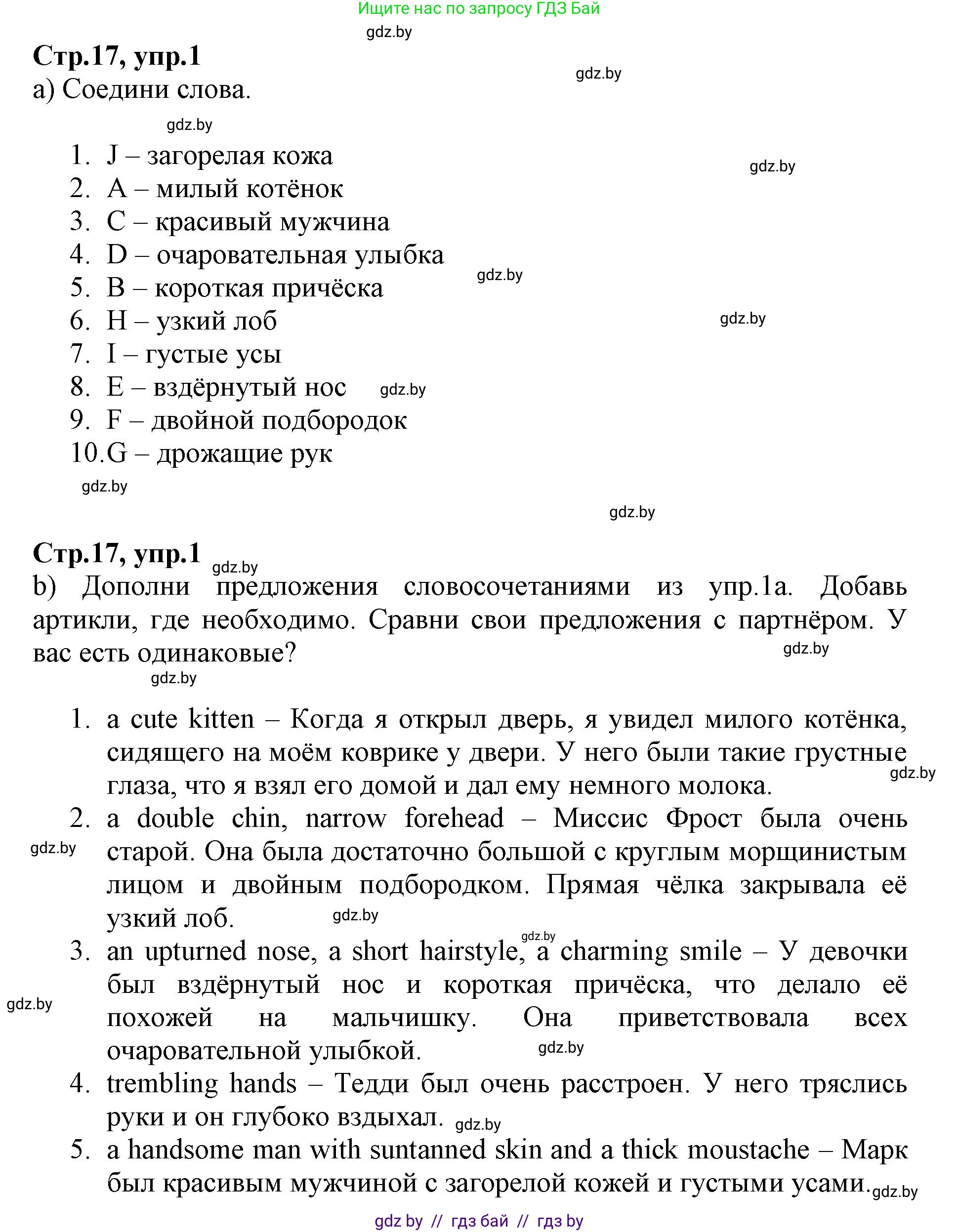 Английский язык (english), 7 класс Рабочая тетрадь (workbook), авторы: Демченко Наталья Валентиновна, Севрюкова Татьяна Юрьевна, Наумова Елена Георгиевна, Юхнель Наталья Валентиновна, Манешина А В, Маслёнченко Н А, Рыбалко О Н, издательство Аверсэв, Минск, 2021, голубого цвета, Часть ( Part) 1, страница 17, номер 1, Решение