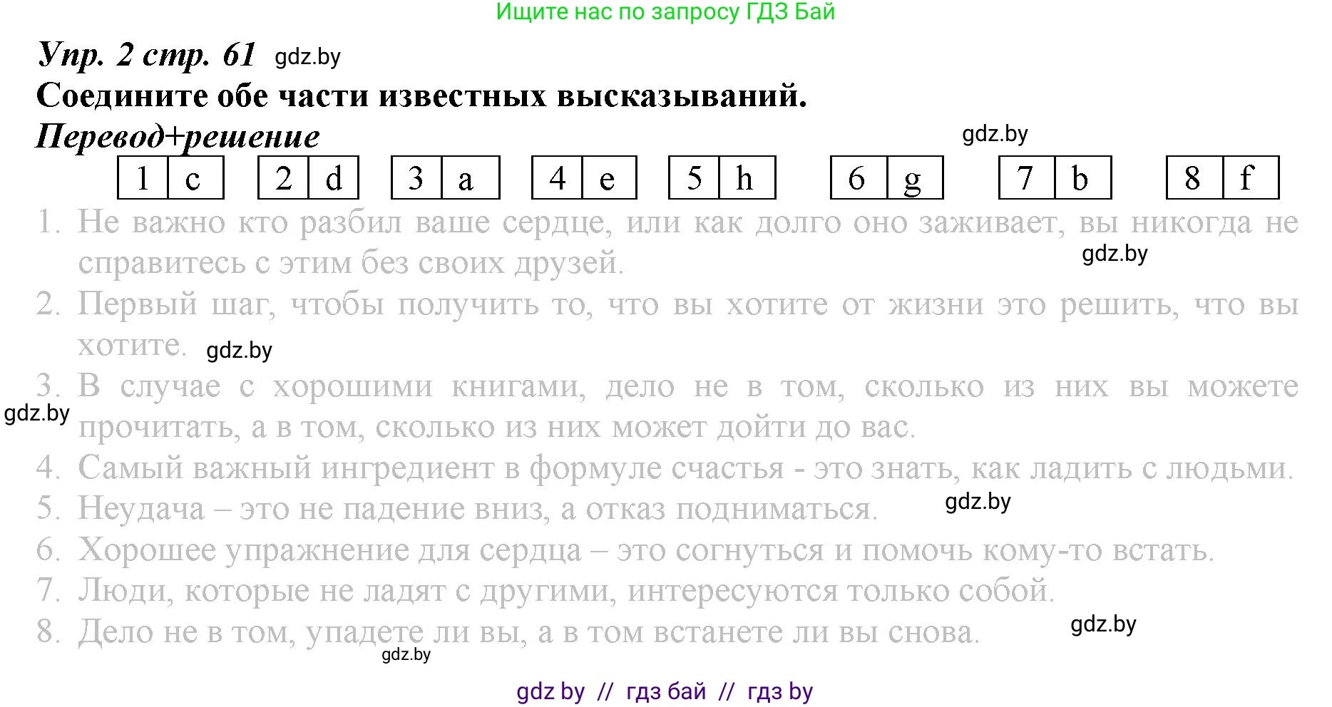 Английский язык (english), 9 класс Рабочая тетрадь (workbook), авторы: Демченко Наталья Валентиновна, Юхнель Наталья Валентиновна, Малиновская Елена Александровна, Романчук Вероника Романовна, Бушуева Эдите Владиславовна, Наумова Елена Георгиевна, Яковчиц Т Н, издательство Аверсэв, Минск, 2022, зелёного цвета, Часть ( Part) 1, страница 61, номер 2, Решение