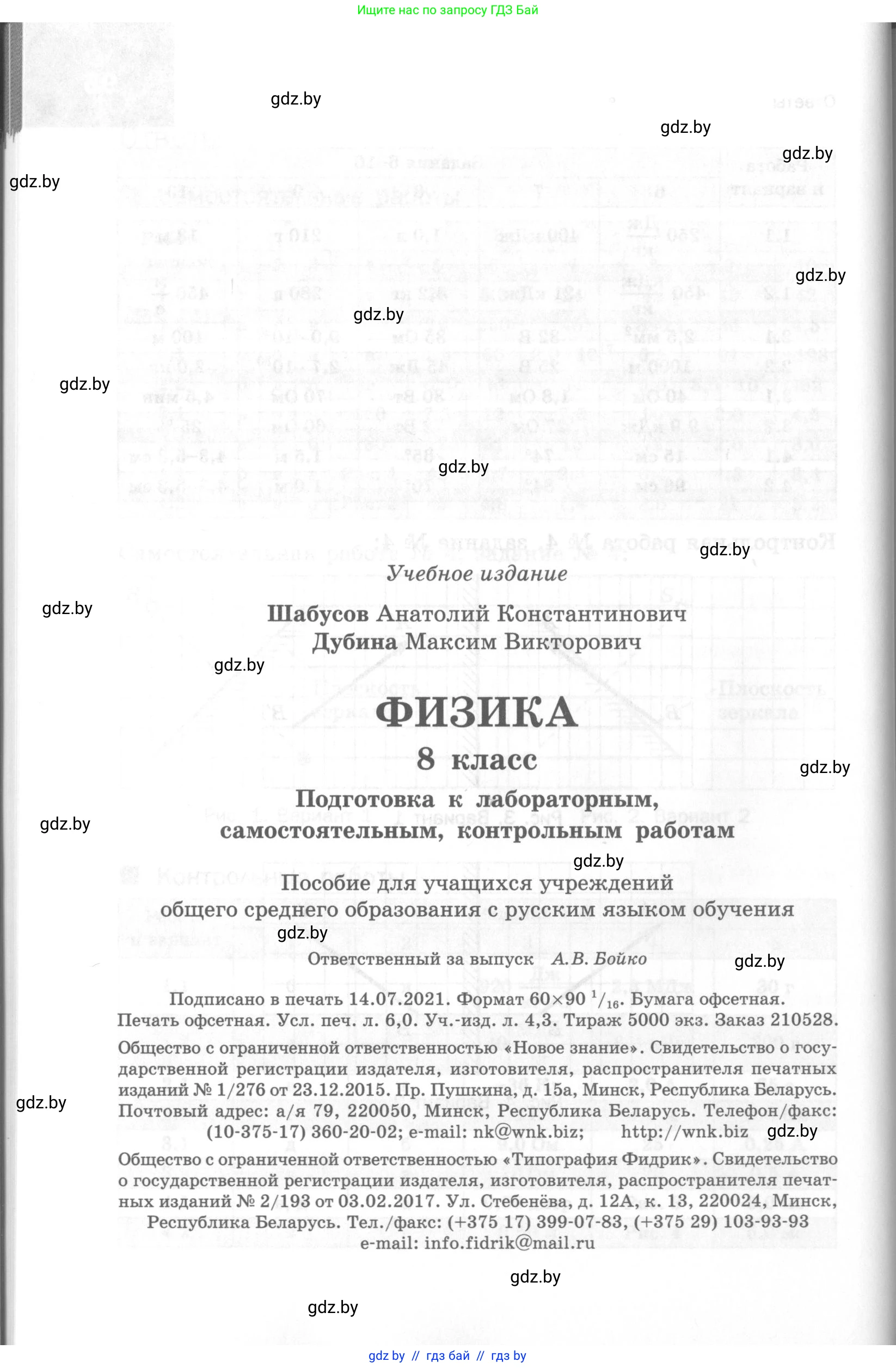 Физика, 8 класс Самостоятельные и контрольные работы, авторы: Шабусов Анатолий Константинович, Дубина Максим Викторович, издательство Новое знание, Минск, 2021, жёлтого цвета, страница 96