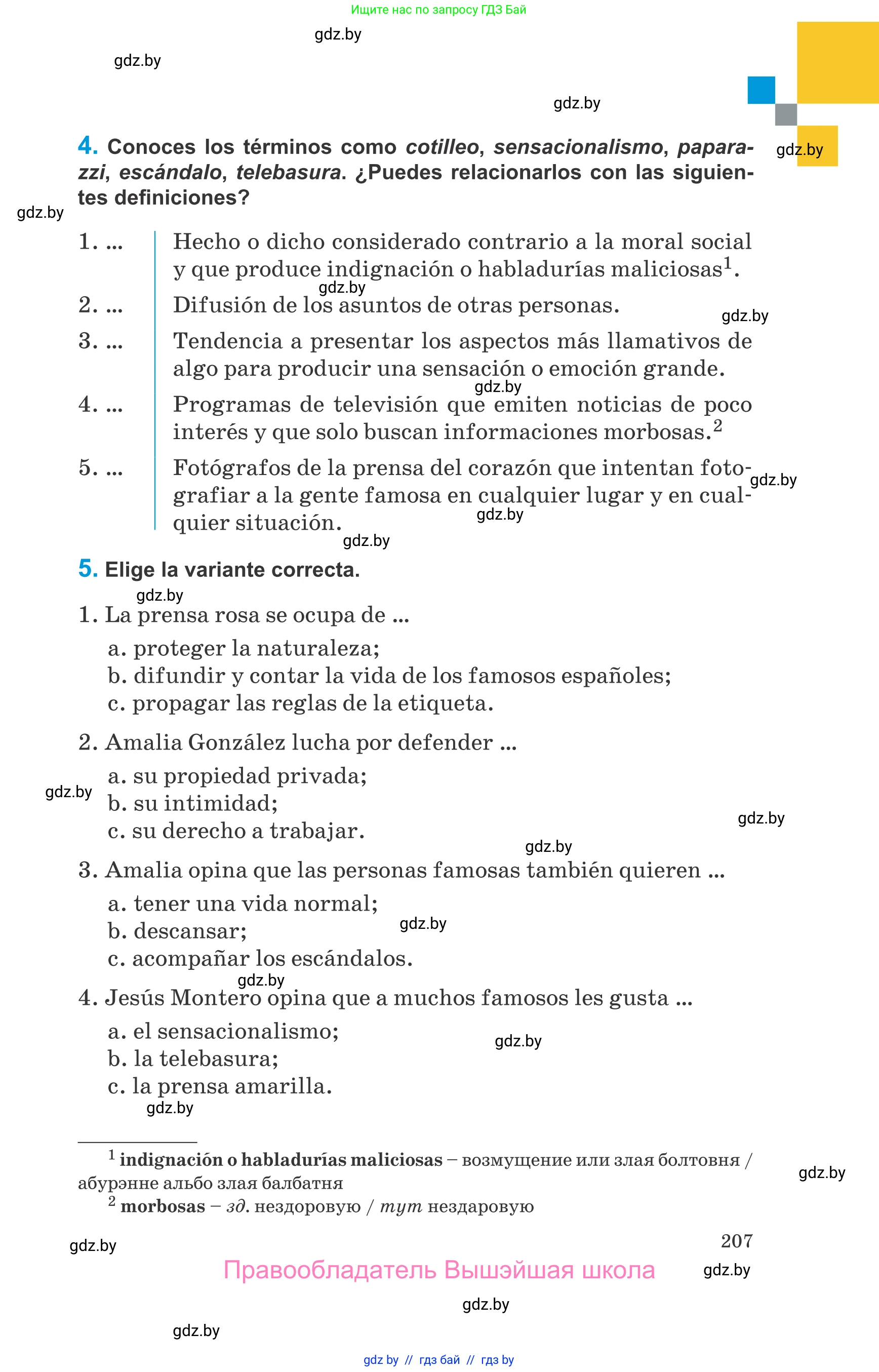 Испанский язык, 10 класс Учебник, авторы: Гриневич Елена Карловна, Янукенас Ольга Викторовна, издательство Вышэйшая школа, Минск, 2019, оранжевого цвета, страница 207