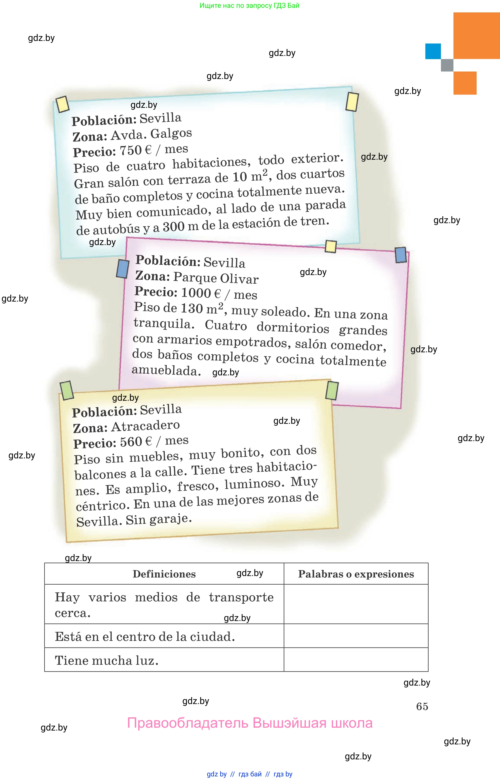 Испанский язык, 10 класс Учебник, авторы: Гриневич Елена Карловна, Янукенас Ольга Викторовна, издательство Вышэйшая школа, Минск, 2019, оранжевого цвета, страница 65