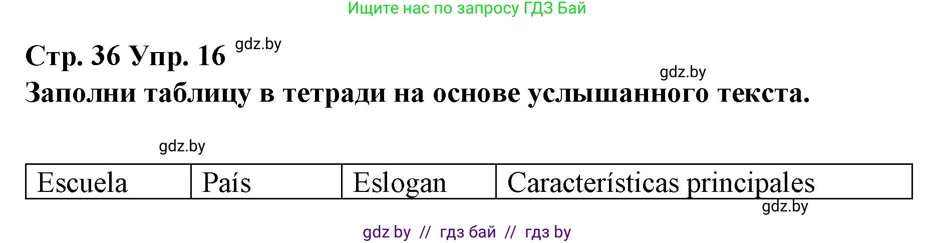 Испанский язык, 10 класс Учебник, авторы: Гриневич Елена Карловна, Янукенас Ольга Викторовна, издательство Вышэйшая школа, Минск, 2019, оранжевого цвета, страница 36, номер 16, Решение