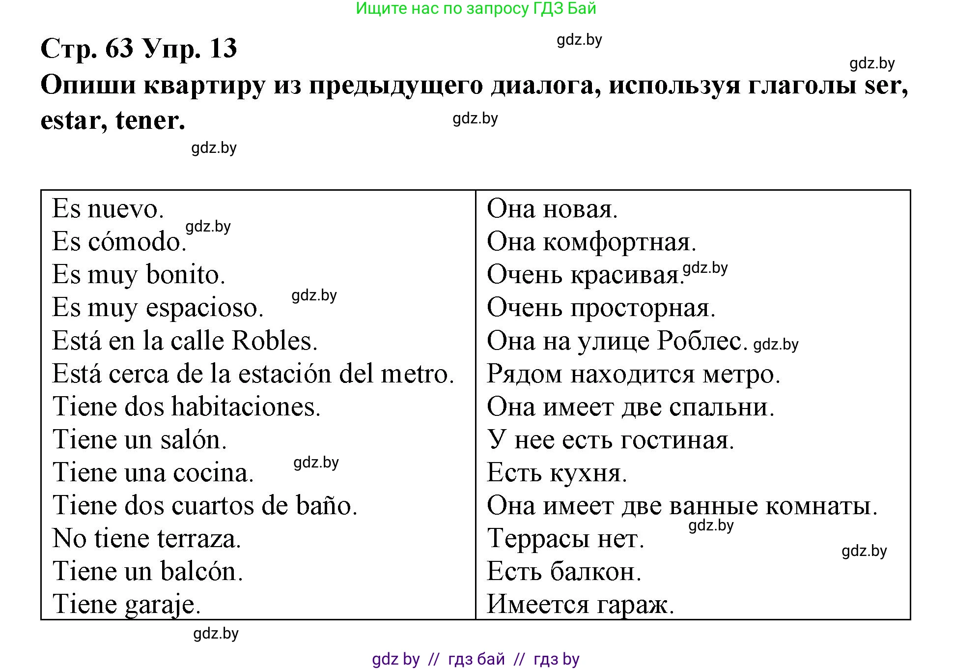 Испанский язык, 10 класс Учебник, авторы: Гриневич Елена Карловна, Янукенас Ольга Викторовна, издательство Вышэйшая школа, Минск, 2019, оранжевого цвета, страница 63, номер 13, Решение