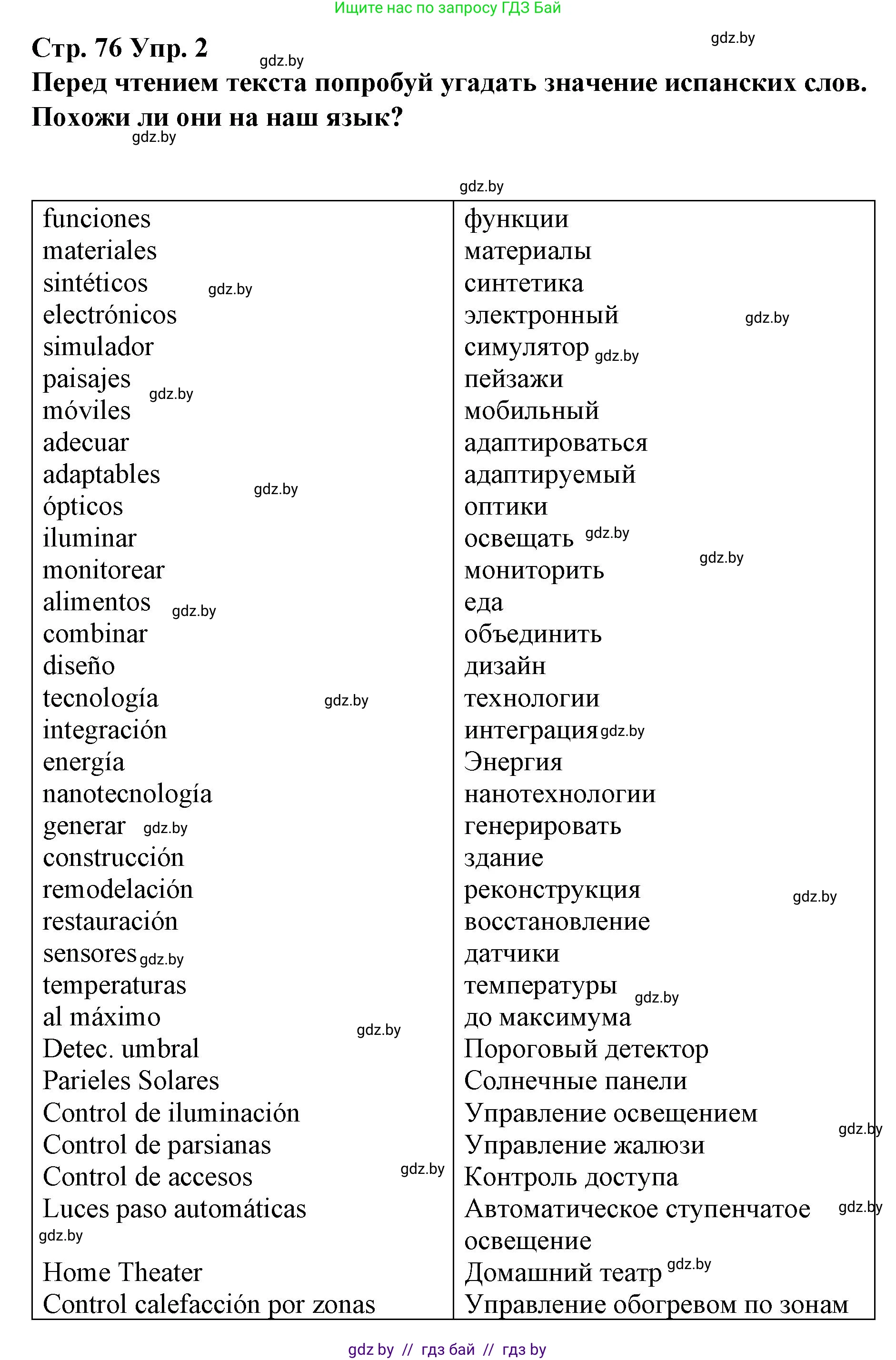 Испанский язык, 10 класс Учебник, авторы: Гриневич Елена Карловна, Янукенас Ольга Викторовна, издательство Вышэйшая школа, Минск, 2019, оранжевого цвета, страница 76, номер 2, Решение