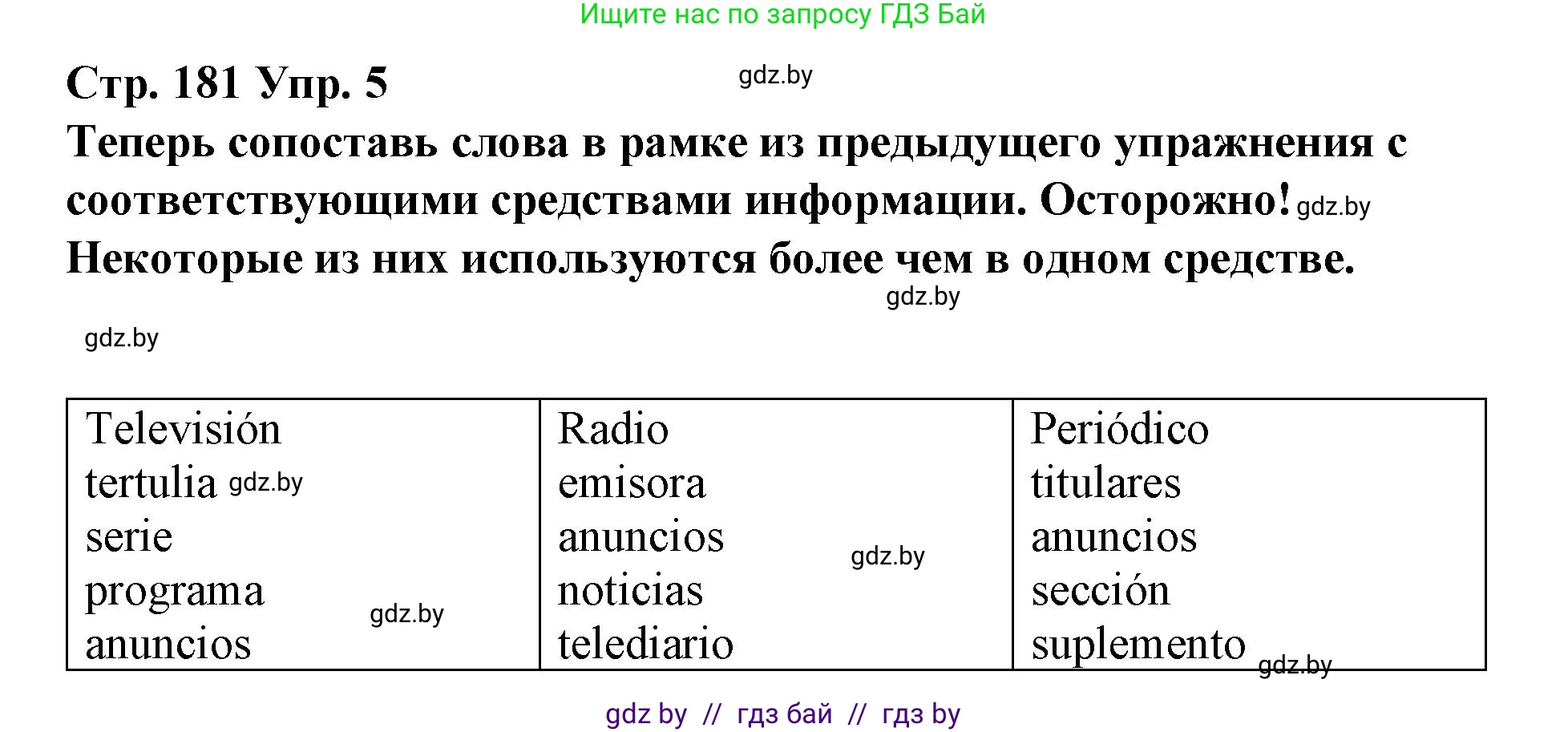Испанский язык, 10 класс Учебник, авторы: Гриневич Елена Карловна, Янукенас Ольга Викторовна, издательство Вышэйшая школа, Минск, 2019, оранжевого цвета, страница 181, номер 5, Решение