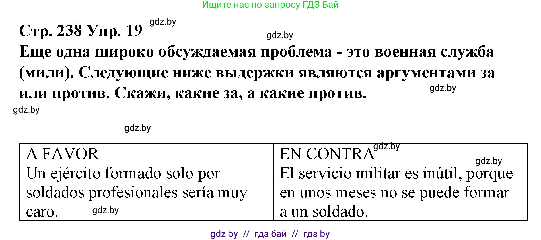 Испанский язык, 10 класс Учебник, авторы: Гриневич Елена Карловна, Янукенас Ольга Викторовна, издательство Вышэйшая школа, Минск, 2019, оранжевого цвета, страница 238, номер 19, Решение